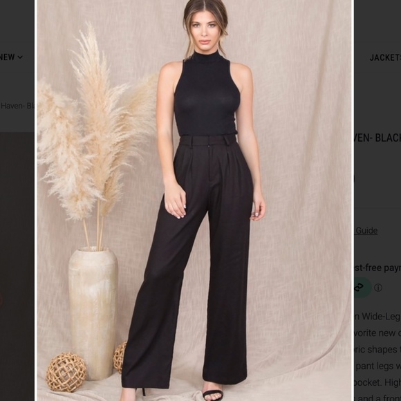 Black wide leg high waisted linen trousers - Picture 3 of 3